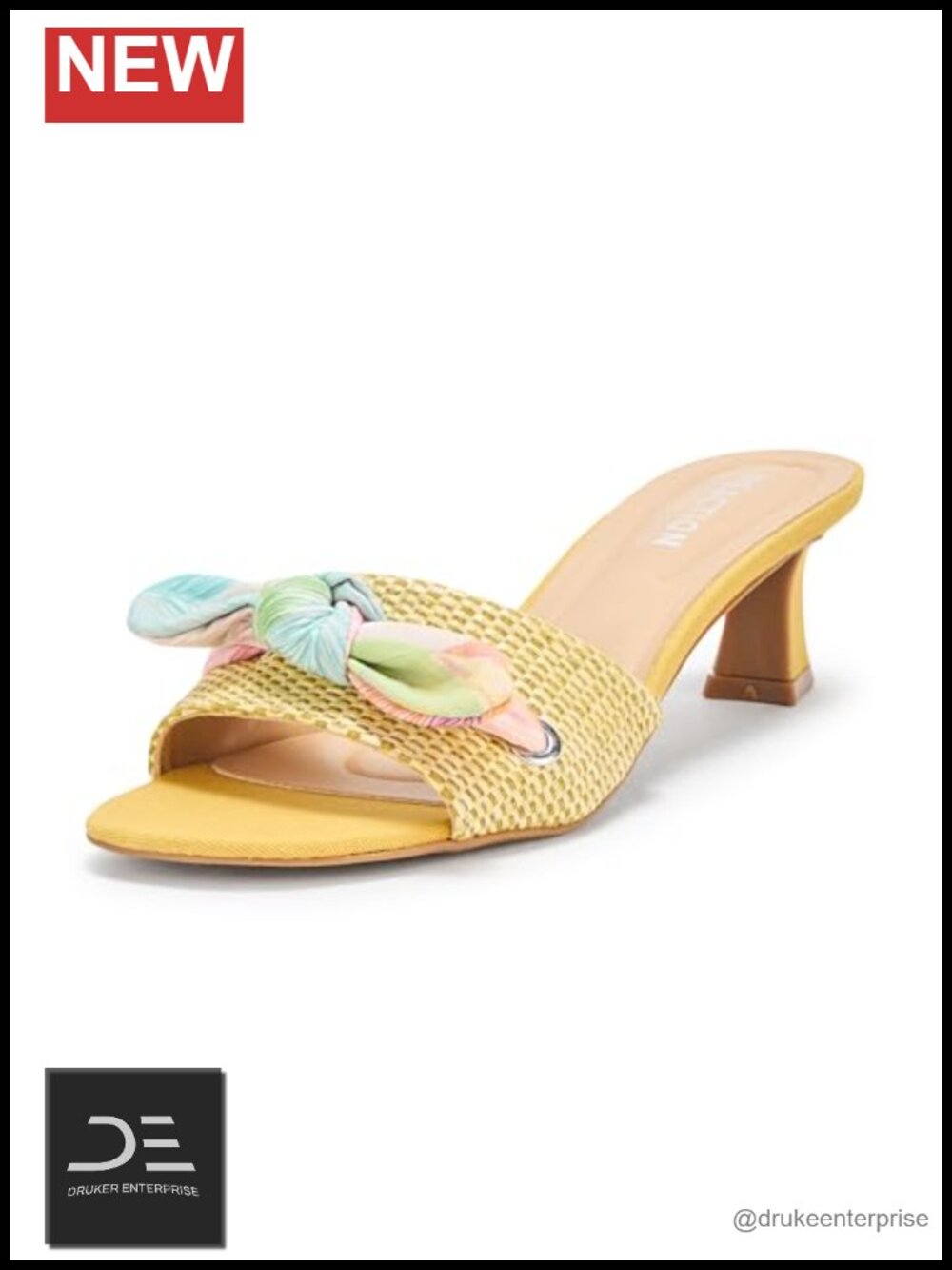 Woven Slip-On Heeled Sandals with Bow Detail